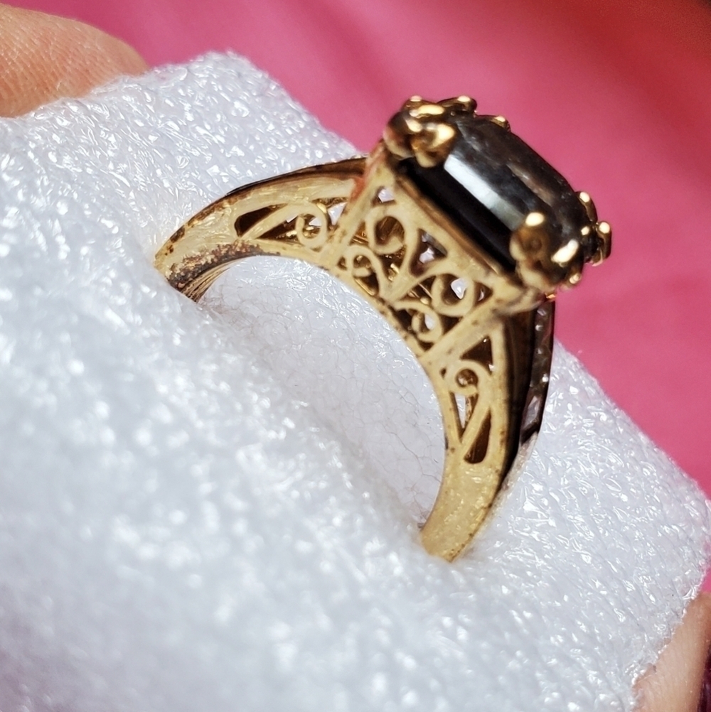 Chocolate Sapphire White Zircon Gold Vermeil Cocktail Ring - Picture 5 of 10